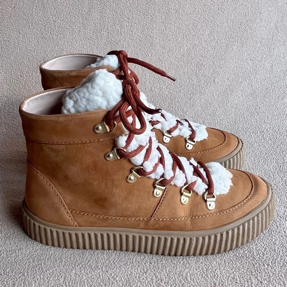NEW Aqua Shearling Winter Boots Women’s 5.5 Camel Tan Cream Cozy Autumn Casual